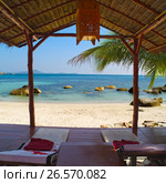 Landscape photo of tranquil Samui island beach resort from water bungalow. Стоковое фото, фотограф Roman Barelko / Фотобанк Лори
