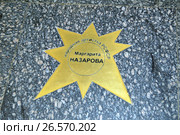 Звезда советской артистки цирка, дрессировщицы тигров, народной артистки РСФСР Маргариты Петровны Назаровой на "Аллее звезд" в фойе Большого московского цирка на проспекте Вернадского (2017 год). Редакционное фото, фотограф Александр Замараев / Фотобанк Лори