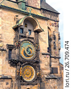 Orloj, Historical medieval astronomical clock, Old Town Hall, Prague, Czech Republic (2014 год). Стоковое фото, фотограф Куликов Константин / Фотобанк Лори