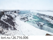 Gullfoss, Golden Waterfall in winter (2017 год). Стоковое фото, фотограф EugeneSergeev / Фотобанк Лори