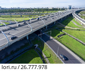 Эстакада Западного скоростного диаметра (ЗСД) в сторону Автомобильной улицы от Дачного проспекта. Санкт-Петербург (2017 год). Стоковое фото, фотограф Кекяляйнен Андрей / Фотобанк Лори