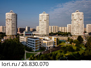 Москва,  Марьино, вид сверху на современные жилые дома на Люблинской улице (2017 год). Стоковое фото, фотограф glokaya_kuzdra / Фотобанк Лори