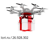 octocopter with gift box on white background. Isolated 3d illustration. Стоковая иллюстрация, иллюстратор Ильин Сергей / Фотобанк Лори