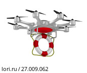 octocopter with lifebuoy on white background. Isolated 3d illustration. Стоковая иллюстрация, иллюстратор Ильин Сергей / Фотобанк Лори