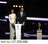 Финальная жеребьевка ЧМ по футболу ФИФА 2018 в России. Final Draw for the 2018 FIFA World Cup Russia. Ведущие церемонии певица Алсу и актер Иван Ургант. (2017 год). Редакционное фото, фотограф Александр С. Курбатов / Фотобанк Лори