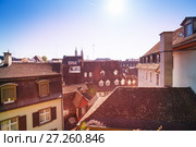 Top view of old city rooftops, Basel, Switzerland (2017 год). Стоковое фото, фотограф Сергей Новиков / Фотобанк Лори