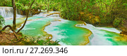 Tat Kuang Si Waterfalls. Beautiful panorama landscape. Laos. (2017 год). Редакционное фото, фотограф Ольга Хорошунова / Фотобанк Лори