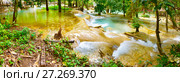 Tat Sae Waterfalls. Beautiful landscape. Laos. Panorama (2017 год). Редакционное фото, фотограф Ольга Хорошунова / Фотобанк Лори