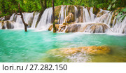 Tat Sae Waterfalls. Beautiful landscape, Laos. Panorama (2017 год). Редакционное фото, фотограф Ольга Хорошунова / Фотобанк Лори