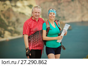 Portrait male  and women  a mountain bike. Стоковое фото, фотограф Наталья Давыдова / Фотобанк Лори