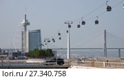 Vasco da Gama Tower and funicular on embarkment of Portugal capital Lisbon (2016 год). Редакционное видео, видеограф Сергей Пристяжнюк (Serg Zastavkin) / Фотобанк Лори