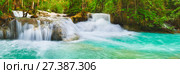 Tat Kuang Si Waterfalls. Beautiful panorama landscape. Laos. (2017 год). Редакционное фото, фотограф Ольга Хорошунова / Фотобанк Лори