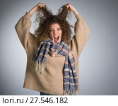 Young woman with curly hair. Стоковое фото, фотограф Типляшина Евгения / Фотобанк Лори