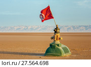 A funny installation with the flag of Tunisia at the large salt lake Chott El Jerid. Стоковое фото, фотограф Сергей Цепек / Фотобанк Лори