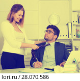 Sexual harassment between colleagues. Стоковое фото, фотограф Яков Филимонов / Фотобанк Лори