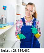 portrait of young woman cleaning. Стоковое фото, фотограф Яков Филимонов / Фотобанк Лори