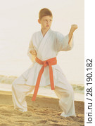 boy exercising tae kwon do. Стоковое фото, фотограф Яков Филимонов / Фотобанк Лори