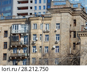 Одиннадцатиэтажный шестиподъездный кирпичный жилой дом, построен в 1952 году. 1-й Боткинский проезд, 6. Район Беговой. Город Москва (2018 год). Редакционное фото, фотограф lana1501 / Фотобанк Лори