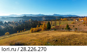 Autumn Carpathian village, Ukraine. (2017 год). Стоковое фото, фотограф Юрий Брыкайло / Фотобанк Лори