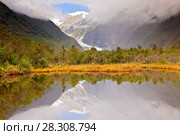 Peters Pool at the begining of the track going to Franz Josef Glacier Glacier in the Westland National Park on the South Island of New Zealand. Стоковое фото, агентство BE&W Photo / Фотобанк Лори