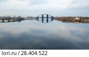 unfinished Podolsk-Voskresensky bridge connecting the Truhanov island and the Troyeschina area across the Dnipro River in Kiev. Стоковое фото, фотограф Ярослав Данильченко / Фотобанк Лори