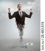 Genie business man appearing from the magic lamp or bottle. Help, assistance urgent solution concept. Стоковое фото, фотограф Kirill Kedrinskiy / Ingram Publishing / Фотобанк Лори