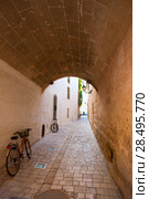 Menorca Ciutadella carrer del Palau barrel vault passage at Balearic islands (2013 год). Стоковое фото, фотограф Tono Balaguer / Ingram Publishing / Фотобанк Лори