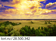 Summer pasture under cloudy sky. Стоковое фото, фотограф Olena Mykhaylova / Ingram Publishing / Фотобанк Лори