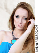 Beautiful romantic teenage girl outdoors in blue dress. Стоковое фото, фотограф Olena Mykhaylova / Ingram Publishing / Фотобанк Лори