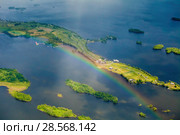 Радуга над островом Кижи в Карелии. Летний день. Аэрофотосъемка (2018 год). Редакционное фото, фотограф Сергей Цепек / Фотобанк Лори
