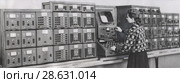 22.07.1956. Внешний вид одной из секций Быстродействующей Электронно-счетной машины (БЭСМ).  «Институт точной механики и вычислительной техники» (ИТМиВТ) Редакционное фото, фотограф Retro / Фотобанк Лори