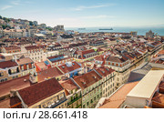 Lisbon, Portugal. Sunny morning. View of the Tagus river with big ships on the road. Стоковое фото, фотограф Сергей Цепек / Фотобанк Лори