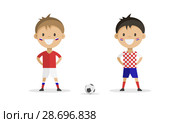 Football player in the form of Russia and Croatia on a white background. Стоковая иллюстрация, иллюстратор Анастасия Улитко / Фотобанк Лори