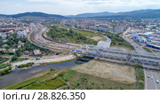 Город Чита, мост через Читинку и ЖД вокзал (2017 год). Стоковое фото, фотограф Геннадий Соловьев / Фотобанк Лори