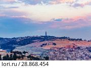 Jerusalem cityscape with Tower of David at sunset (2011 год). Стоковое фото, фотограф Сергей Новиков / Фотобанк Лори