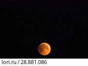 Полное лунное затмение 28 июля 2018 года. Total Lunar Eclipse on July 27–28, 2018. Стоковое фото, фотограф Евгений Романов / Фотобанк Лори