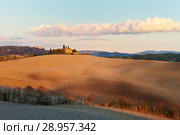 Italy. Rural Tuscany in Autumn. Fields and arable land in the hills near the town of Pienza at sunset (2013 год). Стоковое фото, фотограф Виктория Катьянова / Фотобанк Лори