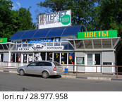 Магазин зоотоваров, ветеринарная аптека, цветочный ларек. Улица Привокзальная, 1. Город Пушкино. Московская область (2015 год). Редакционное фото, фотограф lana1501 / Фотобанк Лори