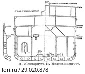 Ледокол "Севморпуть I". Плоскость мидель-шпангоута судна. Стоковая иллюстрация, иллюстратор Макаров Алексей / Фотобанк Лори