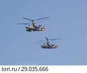 KRASNODAR, RUSSIA - MARCH 28, 2018: Ka-52 "Alligator" (product 800.06, NATO codification-Hokum B) is a Russian reconnaissance and attack helicopter of a new generation. Редакционное фото, фотограф Олег Хархан / Фотобанк Лори