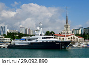 Sochi, Russia - June 2. 2018. Chayka is yacht owned by Presidential Administration at sea jetty. Редакционное фото, фотограф Володина Ольга / Фотобанк Лори