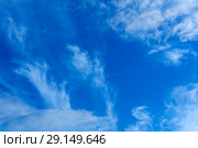 Celestial background - blue day sky with white cirro-cumulus clouds. Стоковое фото, фотограф Евгений Харитонов / Фотобанк Лори