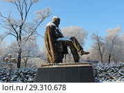 Памятник Ф.М.Достоевскому в морозный зимний день. Старая Русса (Новгородская область). (2016 год). Редакционное фото, фотограф Елена Орлова / Фотобанк Лори