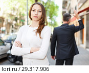 Young brunette in quarrel with boyfriend. Стоковое фото, фотограф Яков Филимонов / Фотобанк Лори