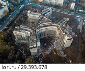 Москва, здание недостроенной Ховринской больницы, вид сверху (2018 год). Редакционное фото, фотограф glokaya_kuzdra / Фотобанк Лори