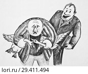 Полицейский и мужик с украденными гусями. Стоковая иллюстрация, иллюстратор Олег Хархан / Фотобанк Лори