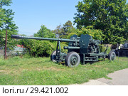 100-миллиметровая береговая артиллерийская установка КСМ-65 образца 1951 года на территории Военно-исторического музея фортификационных сооружений "Михайловская батарея" в Севастополе, Крым (2018 год). Редакционное фото, фотограф Александр Замараев / Фотобанк Лори