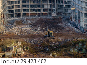 Москва, снос здания недостроенной Ховринской больницы (2018 год). Стоковое фото, фотограф glokaya_kuzdra / Фотобанк Лори