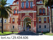 New Athos, Abkhazia - June 3. 2018. entrance to Novy Afonsky for men Monastery. Редакционное фото, фотограф Володина Ольга / Фотобанк Лори