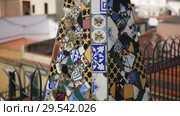 Palau Guell roof with chimneys turned by architect Antoni Gaudi into sculptures (2018 год). Редакционное видео, видеограф Яков Филимонов / Фотобанк Лори